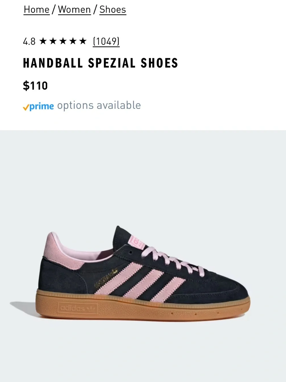adidas Handball Spezial Black and Pink Suede Sneakers with Gum Sole